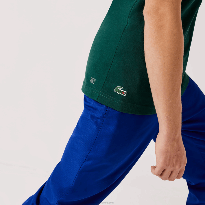 hombres Lacoste 6F24795 verde blanco wpx Camiseta deportiva transpirable con estampado de tenis y cuello redondo