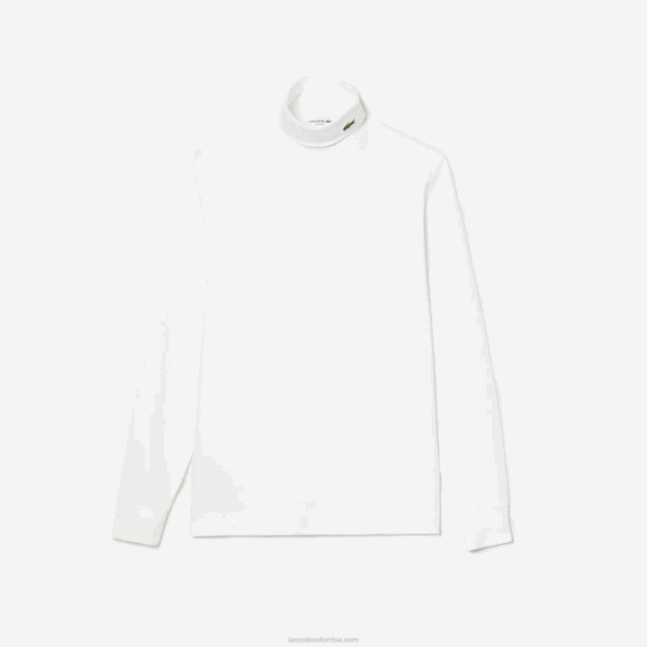 hombres Lacoste 6F24803 blanco 001 camiseta de cuello alto de algodón orgánico