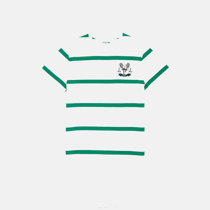 hombres Lacoste 6F24805 fxt blanco verde playera de jersey de algodón a rayas con cuello redondo y bordado de tenis