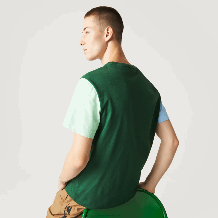 hombres Lacoste 6F24812 azul claro verde 8at playera de corte regular en jersey de algodón con bloques de color