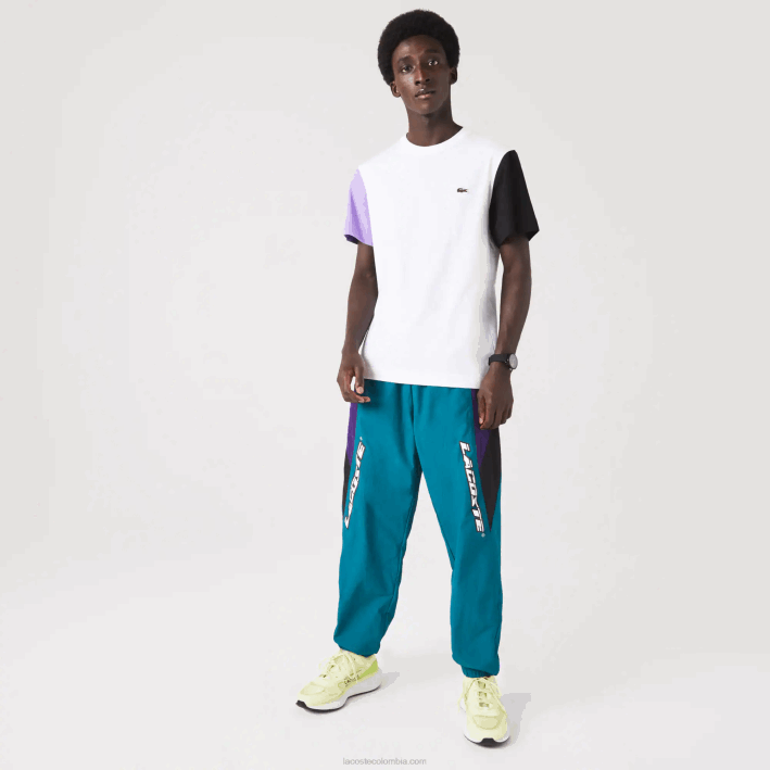 hombres Lacoste 6F24813 blanco morado negro uwx playera de corte regular en jersey de algodón con bloques de color
