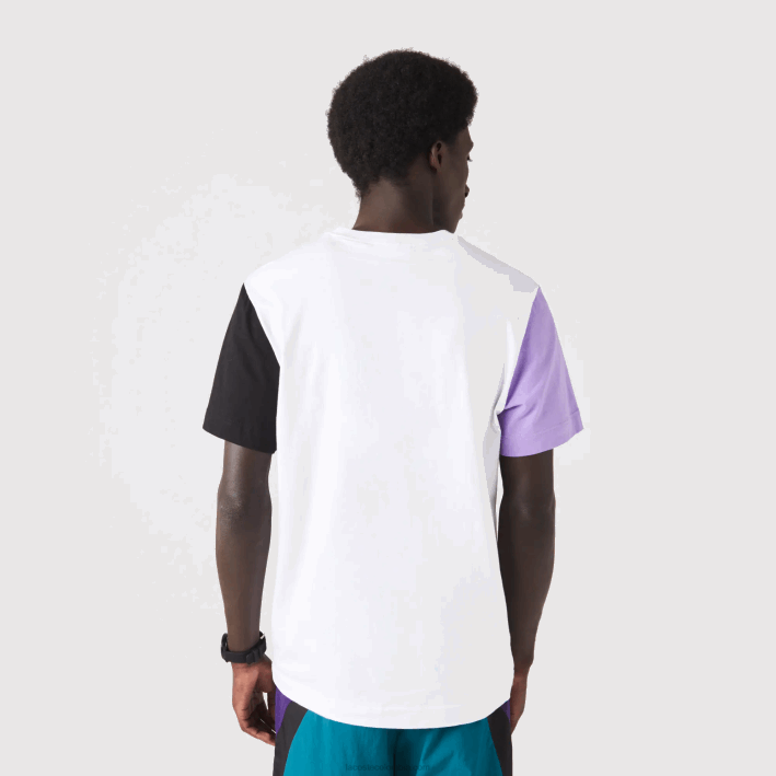 hombres Lacoste 6F24813 blanco morado negro uwx playera de corte regular en jersey de algodón con bloques de color
