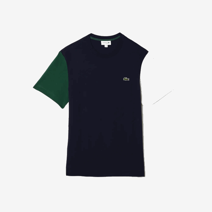hombres Lacoste 6F24814 azul marino verde blanco yun playera de corte regular en jersey de algodón con bloques de color