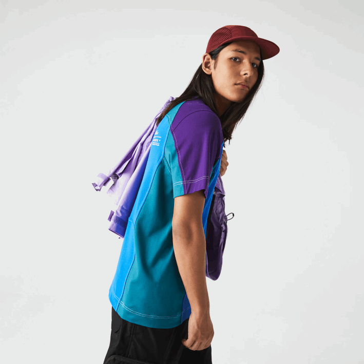 hombres Lacoste 6F24819 azul verde morado 7w6 camiseta heritage regular fit de piqué elástico con bloques de color