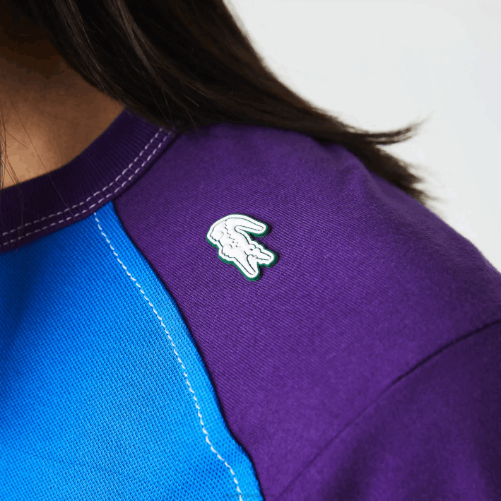 hombres Lacoste 6F24819 azul verde morado 7w6 camiseta heritage regular fit de piqué elástico con bloques de color