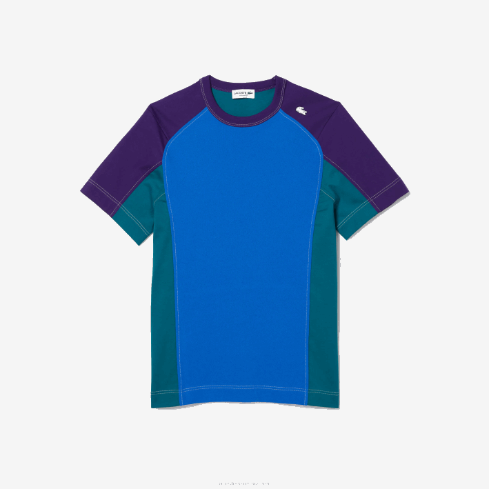 hombres Lacoste 6F24819 azul verde morado 7w6 camiseta heritage regular fit de piqué elástico con bloques de color