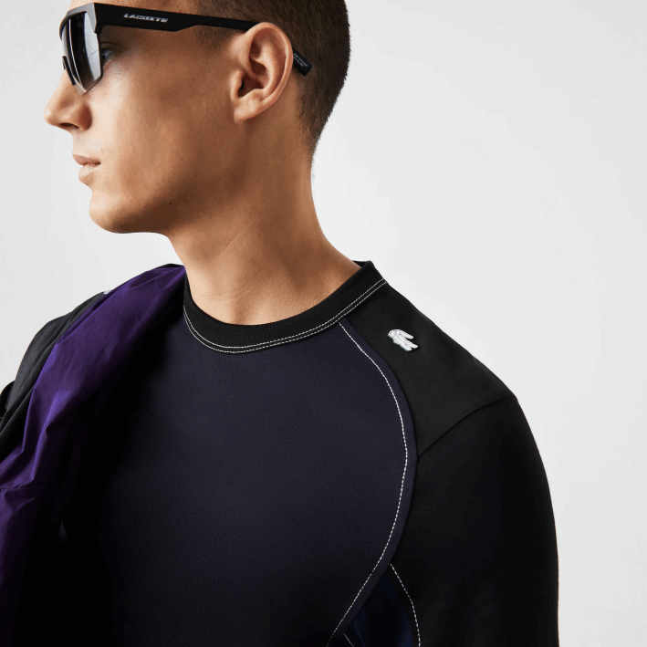 hombres Lacoste 6F24820 azul marino negro 7w4 camiseta heritage regular fit de piqué elástico con bloques de color