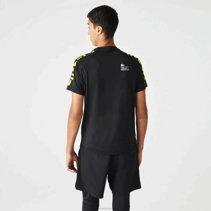 hombres Lacoste 6F24828 negro amarillo 9y2 playera deportiva de jersey elástico