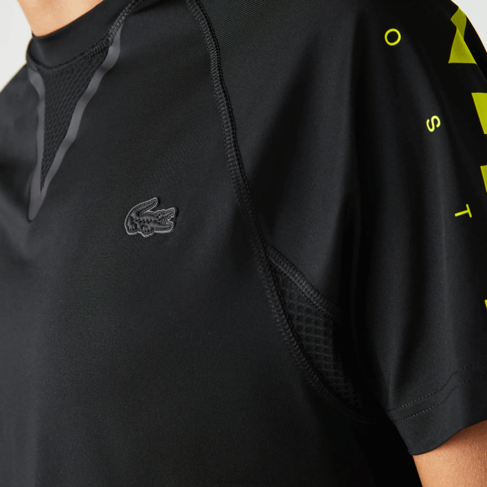 hombres Lacoste 6F24828 negro amarillo 9y2 playera deportiva de jersey elástico