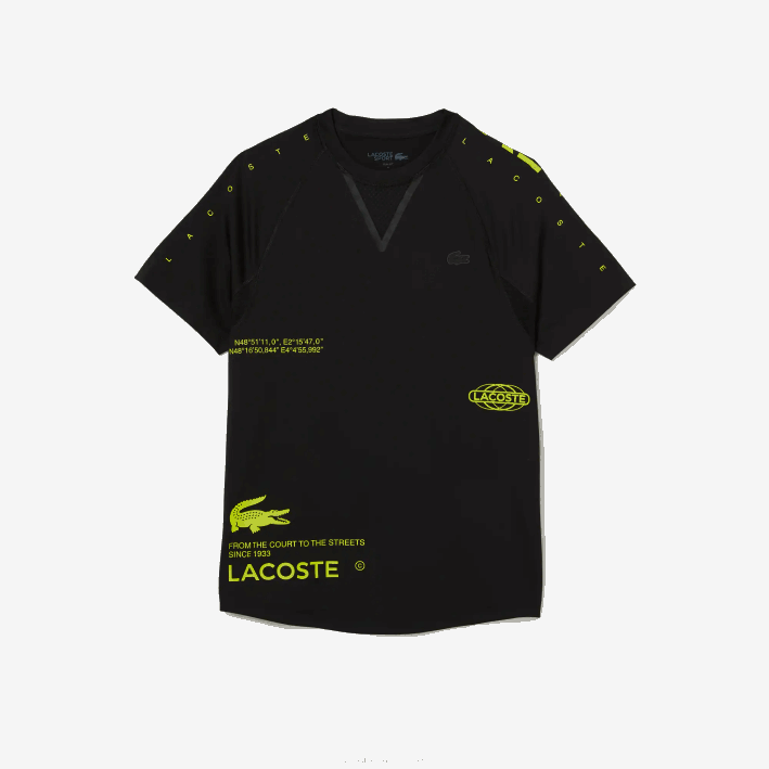 hombres Lacoste 6F24828 negro amarillo 9y2 playera deportiva de jersey elástico