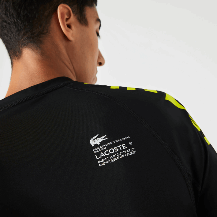 hombres Lacoste 6F24828 negro amarillo 9y2 playera deportiva de jersey elástico