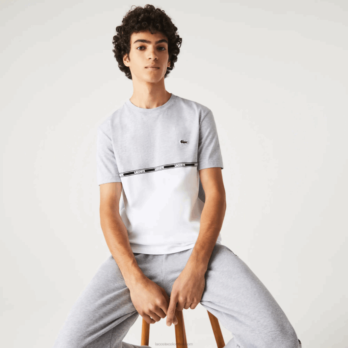 hombres Lacoste 6F24831 gris chino blanco mtg camiseta de marca