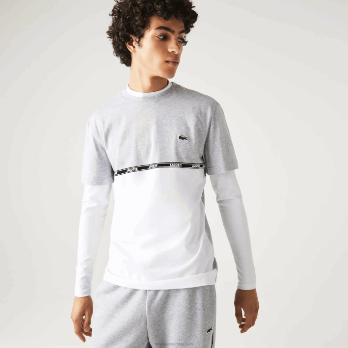 hombres Lacoste 6F24831 gris chino blanco mtg camiseta de marca