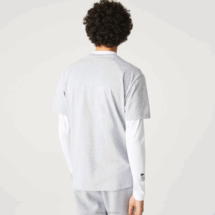 hombres Lacoste 6F24831 gris chino blanco mtg camiseta de marca