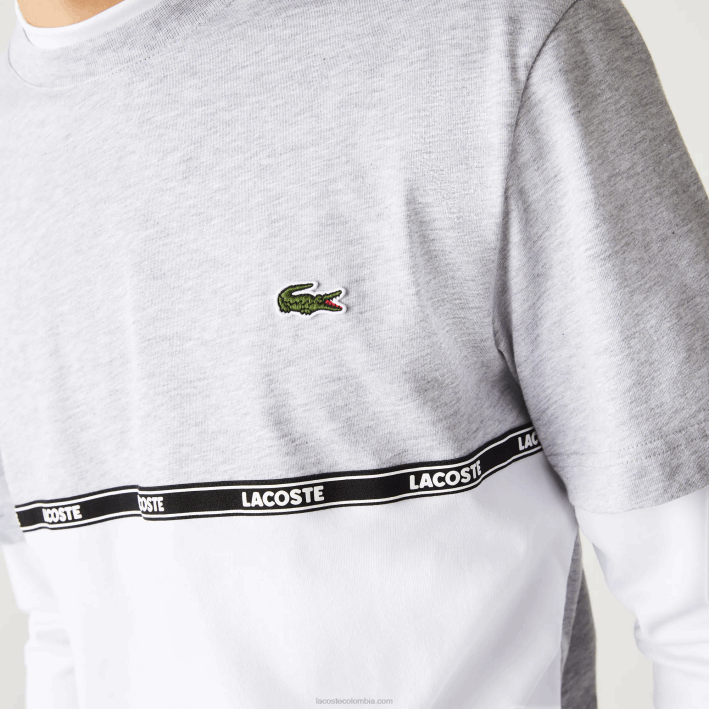 hombres Lacoste 6F24831 gris chino blanco mtg camiseta de marca