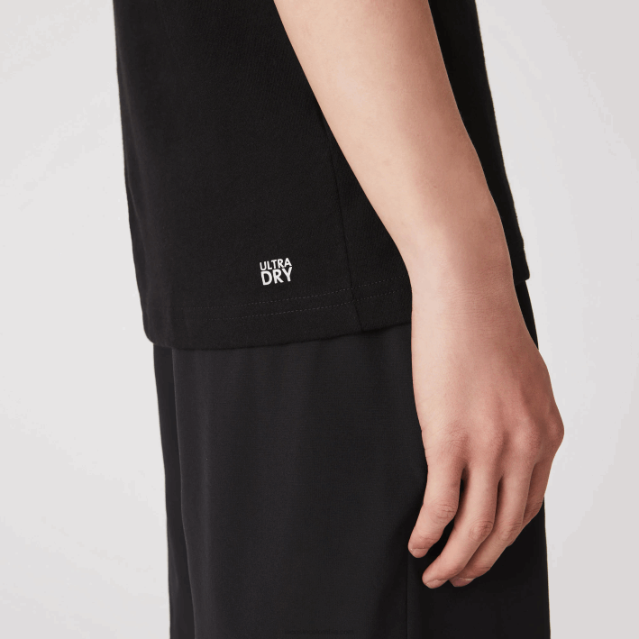 hombres Lacoste 6F24836 negro azul 985 Camiseta deportiva de punto transpirable con estampado de cocodrilo en 3D