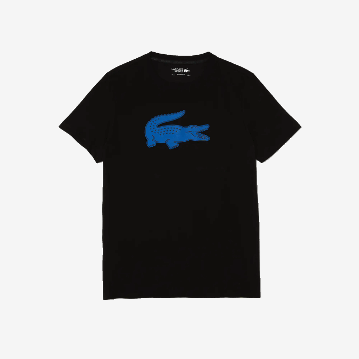 hombres Lacoste 6F24836 negro azul 985 Camiseta deportiva de punto transpirable con estampado de cocodrilo en 3D