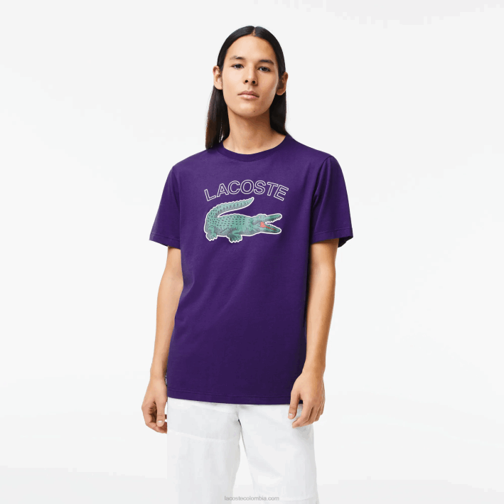 hombres Lacoste 6F24839 púrpura pfn camiseta sport con estampado de cocodrilo