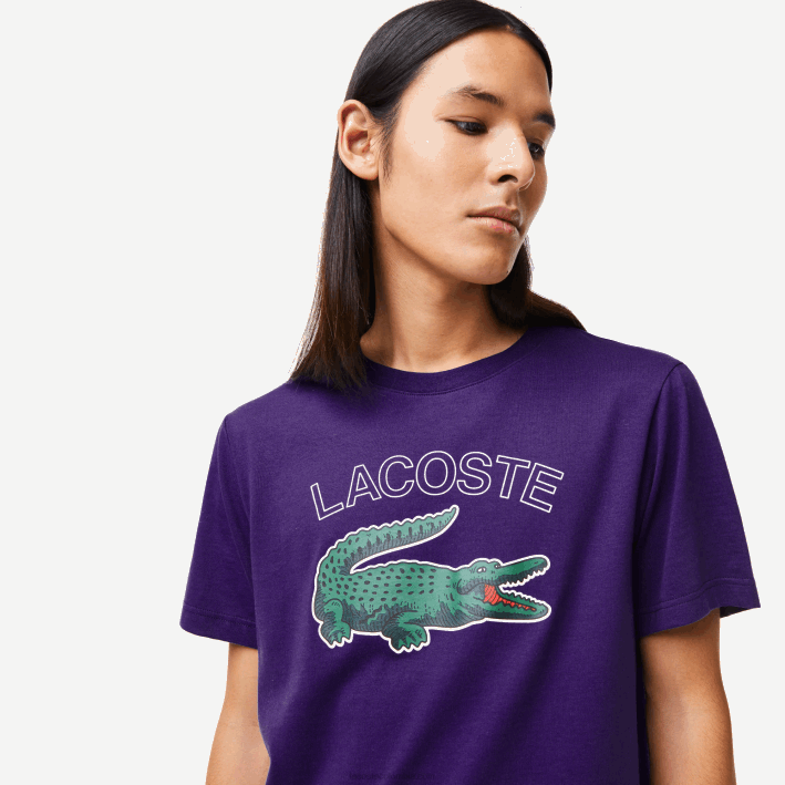 hombres Lacoste 6F24839 púrpura pfn camiseta sport con estampado de cocodrilo