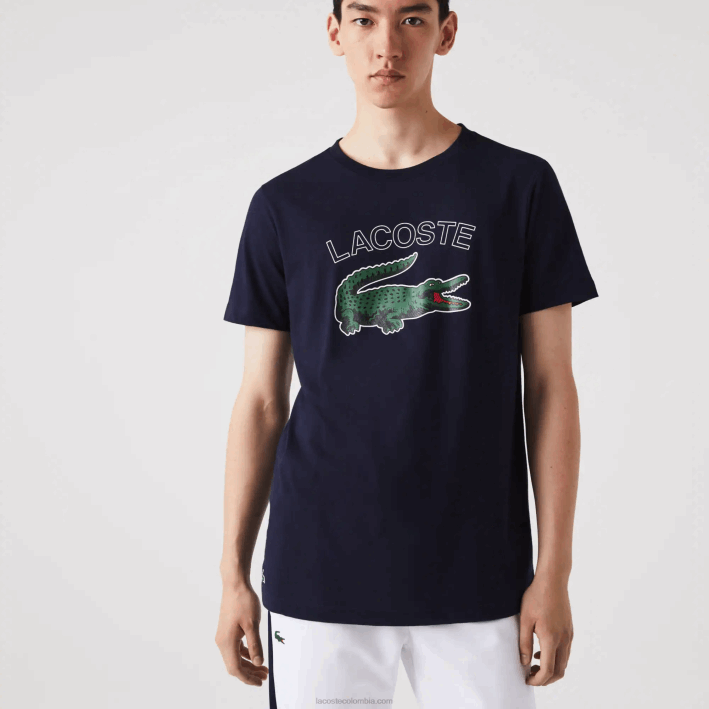 hombres Lacoste 6F24840 azul marino 166 camiseta sport con estampado de cocodrilo