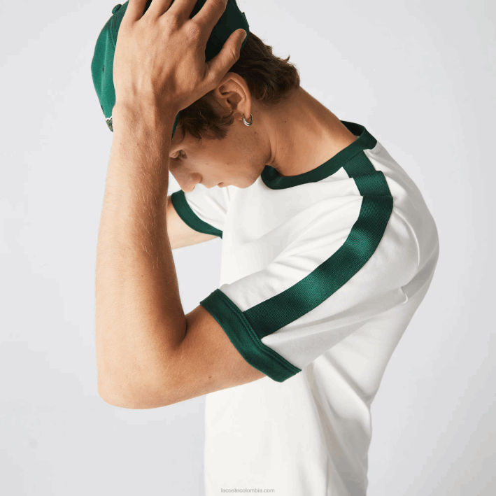 hombres Lacoste 6F24855 blanco 70v camiseta regular fit con cuello en contraste