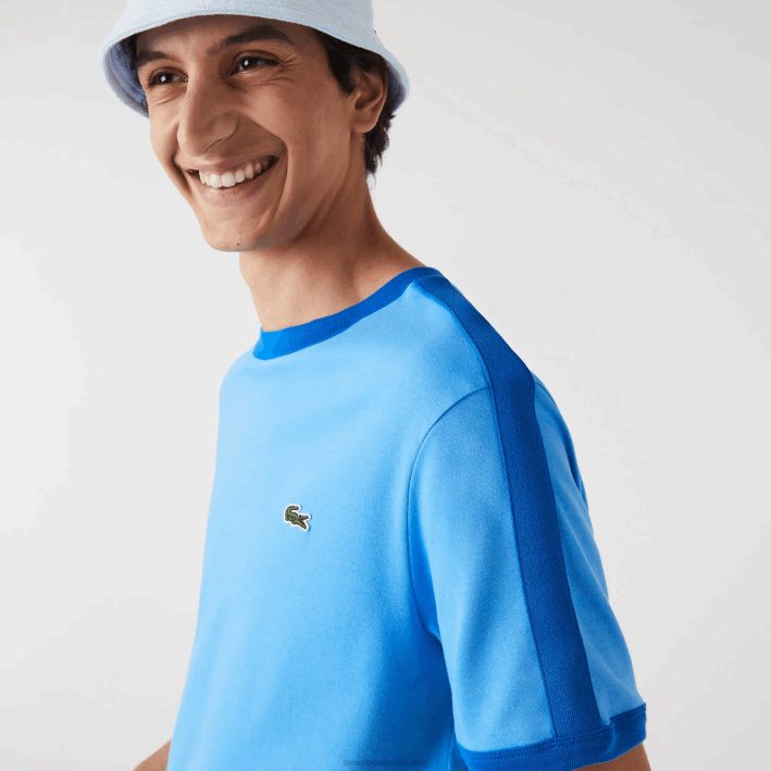 hombres Lacoste 6F24856 azul 4xa camiseta regular fit con cuello en contraste