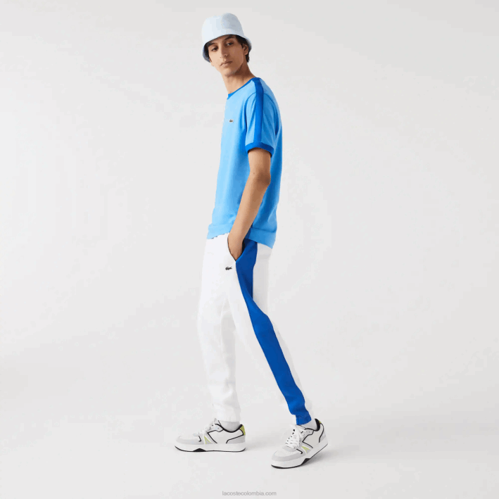 hombres Lacoste 6F24856 azul 4xa camiseta regular fit con cuello en contraste