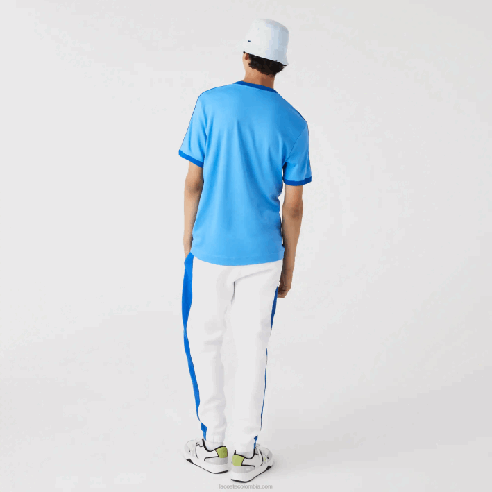 hombres Lacoste 6F24856 azul 4xa camiseta regular fit con cuello en contraste