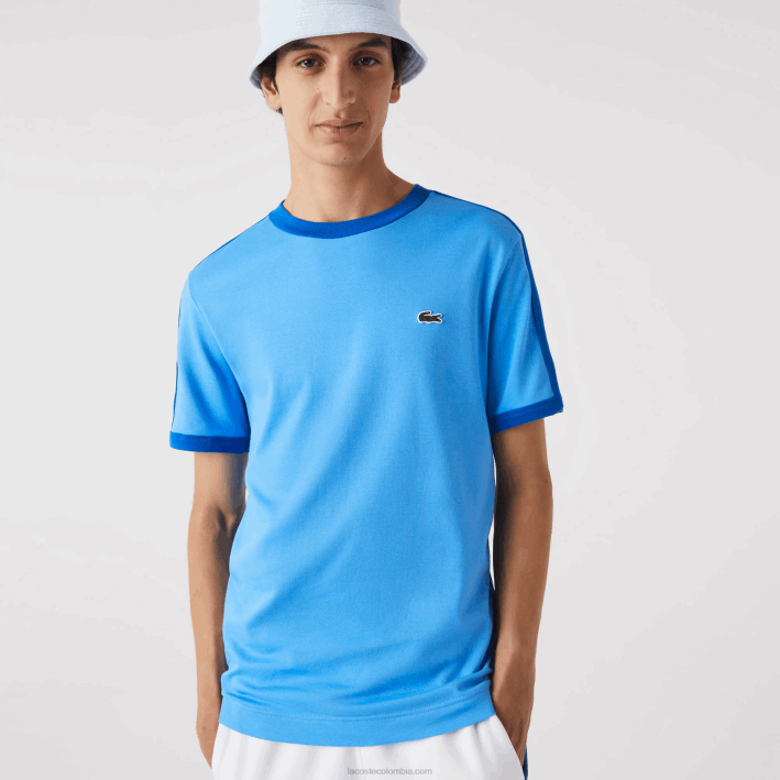 hombres Lacoste 6F24856 azul 4xa camiseta regular fit con cuello en contraste