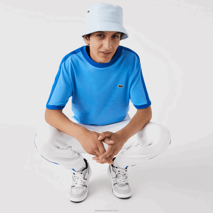hombres Lacoste 6F24856 azul 4xa camiseta regular fit con cuello en contraste