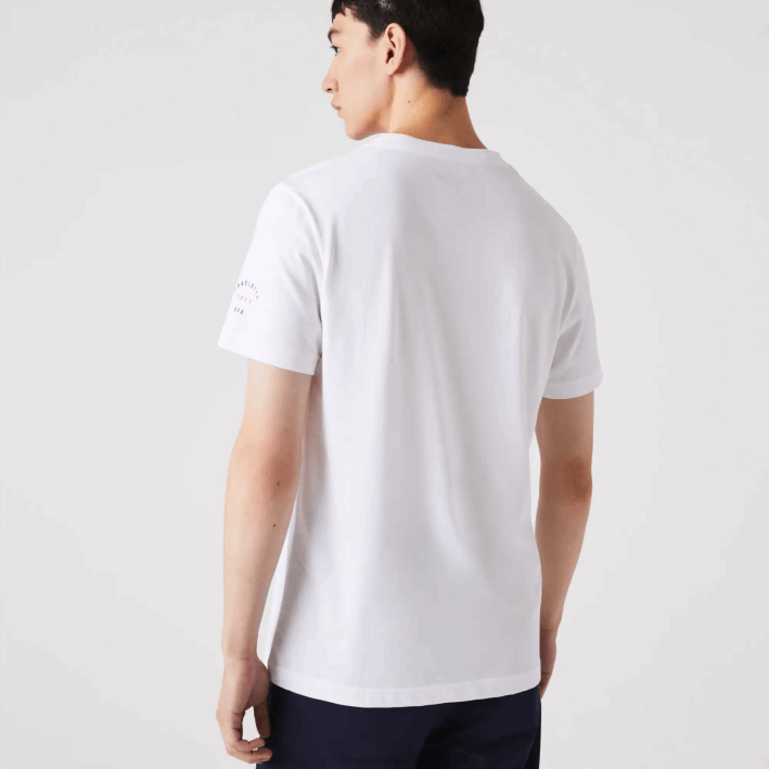 hombres Lacoste 6F24861 blanco 001 camiseta de la bandera americana del deporte de la copa de los presidentes