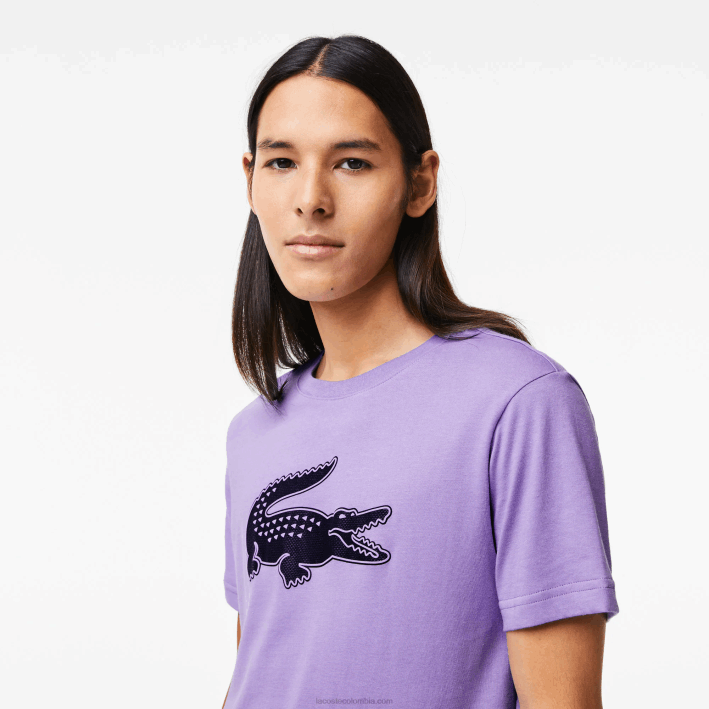 hombres Lacoste 6F24863 morado azul marino w87 Camiseta deportiva de punto transpirable con estampado de cocodrilo en 3D