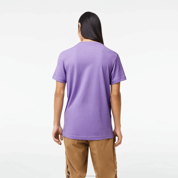 hombres Lacoste 6F24863 morado azul marino w87 Camiseta deportiva de punto transpirable con estampado de cocodrilo en 3D