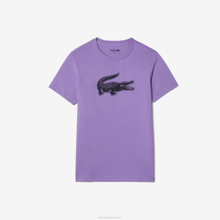 hombres Lacoste 6F24863 morado azul marino w87 Camiseta deportiva de punto transpirable con estampado de cocodrilo en 3D