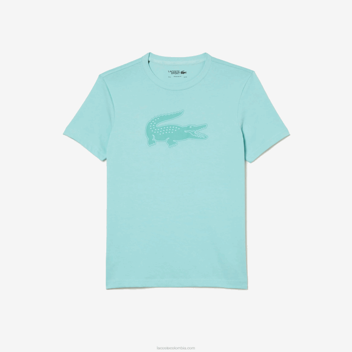 hombres Lacoste 6F2486 zki verde claro Camiseta deportiva de punto transpirable con estampado de cocodrilo en 3D