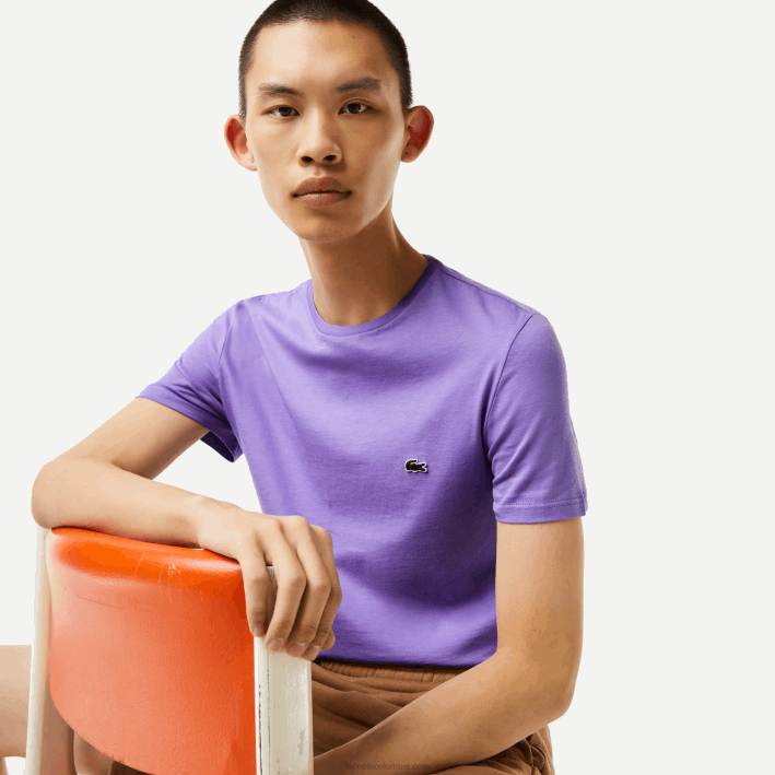 hombres Lacoste 6F24882 púrpura gfu camiseta de punto de algodón pima con cuello redondo