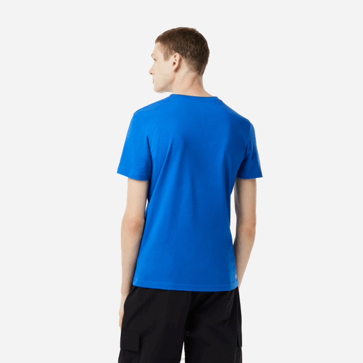 hombres Lacoste 6F2488 azul amarillo etq Camiseta deportiva de punto transpirable con estampado de cocodrilo en 3D