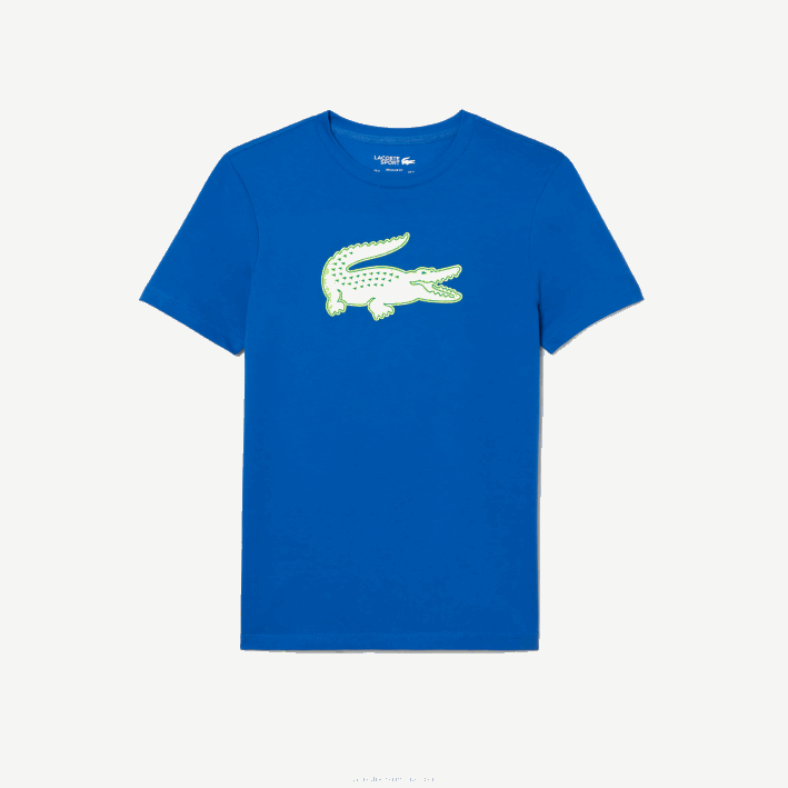 hombres Lacoste 6F2488 azul amarillo etq Camiseta deportiva de punto transpirable con estampado de cocodrilo en 3D