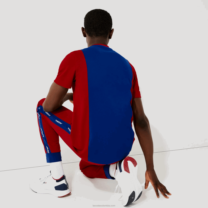 hombres Lacoste 6F24901 azul rojo blanco vpa camiseta sport bicolor transpirable resistente