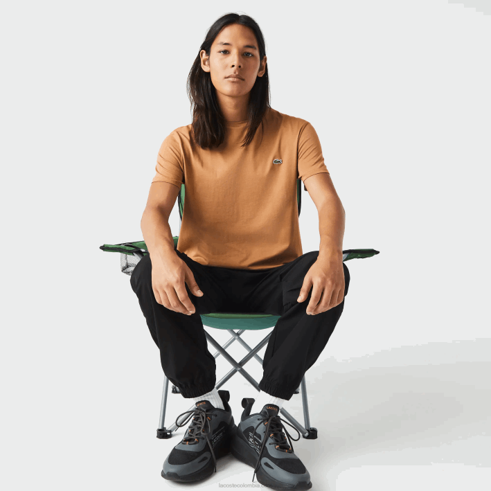 hombres Lacoste 6F24902 marrón z0w camiseta de punto de algodón pima con cuello redondo