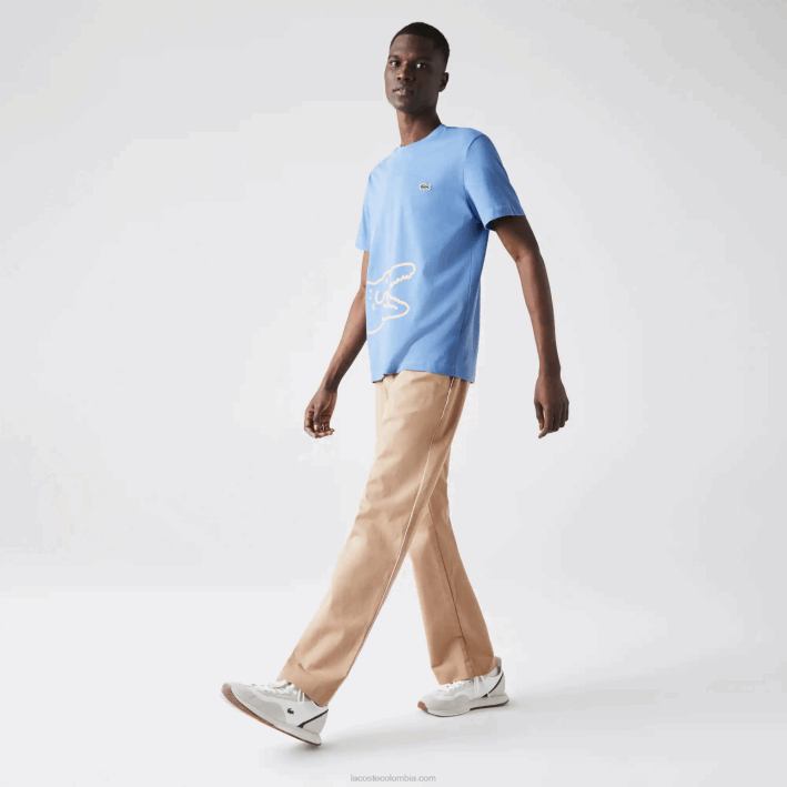 hombres Lacoste 6F24903 azul 776 camiseta de algodón orgánico con estampado de cocodrilo y cuello redondo