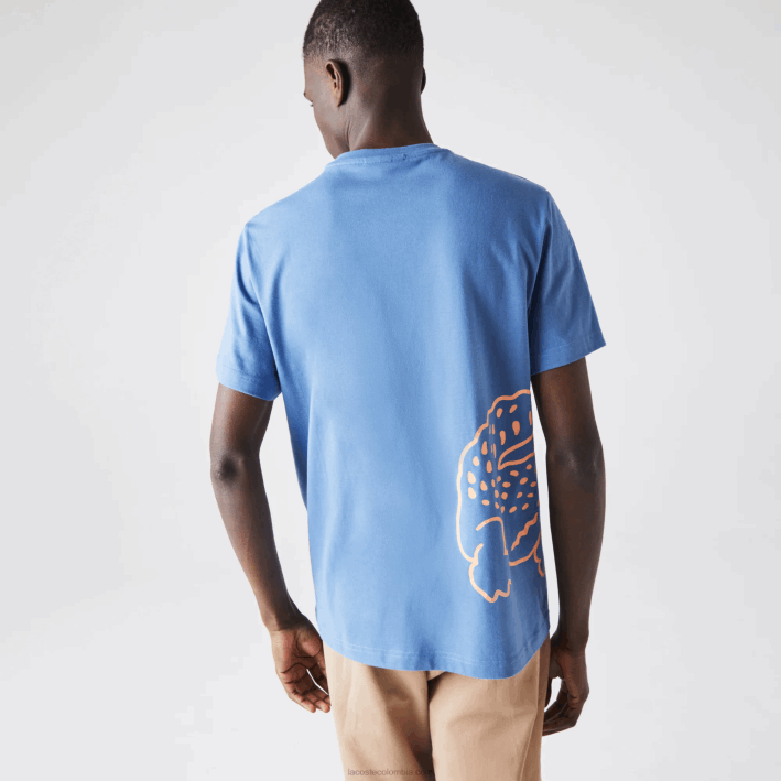 hombres Lacoste 6F24903 azul 776 camiseta de algodón orgánico con estampado de cocodrilo y cuello redondo