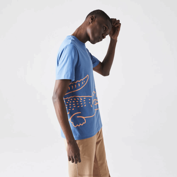 hombres Lacoste 6F24903 azul 776 camiseta de algodón orgánico con estampado de cocodrilo y cuello redondo