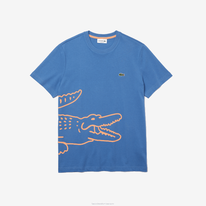 hombres Lacoste 6F24903 azul 776 camiseta de algodón orgánico con estampado de cocodrilo y cuello redondo