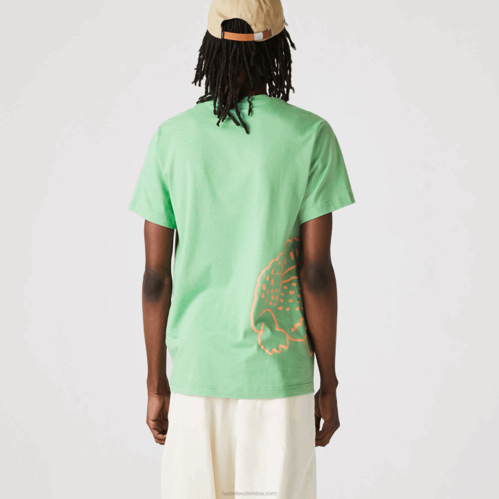 hombres Lacoste 6F24904 ttf verde camiseta de algodón orgánico con estampado de cocodrilo y cuello redondo
