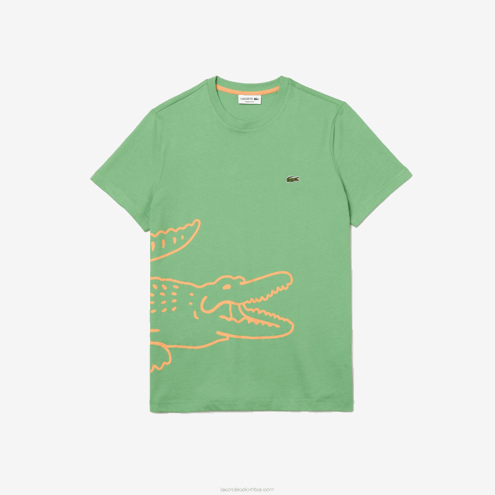 hombres Lacoste 6F24904 ttf verde camiseta de algodón orgánico con estampado de cocodrilo y cuello redondo