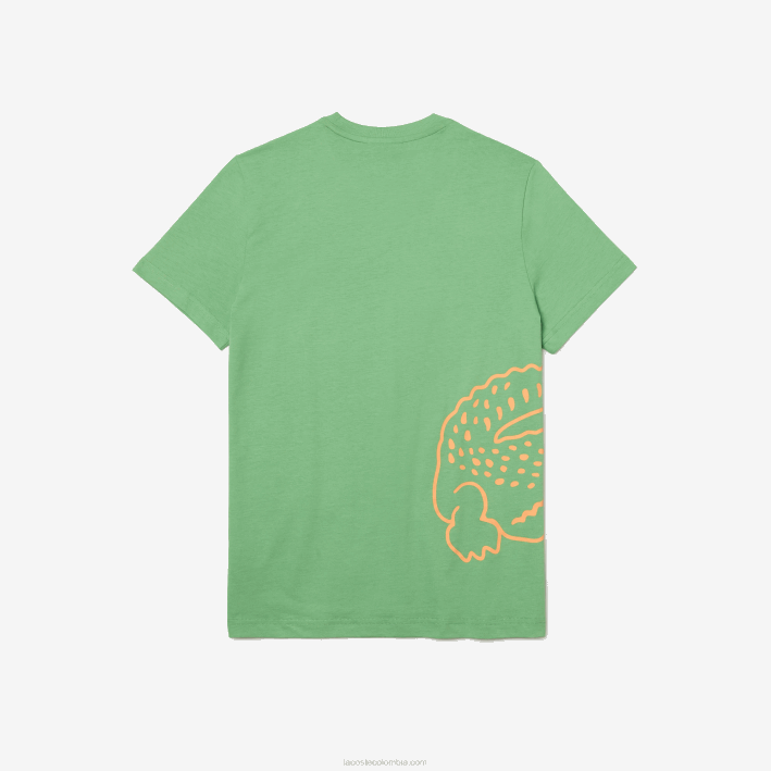 hombres Lacoste 6F24904 ttf verde camiseta de algodón orgánico con estampado de cocodrilo y cuello redondo