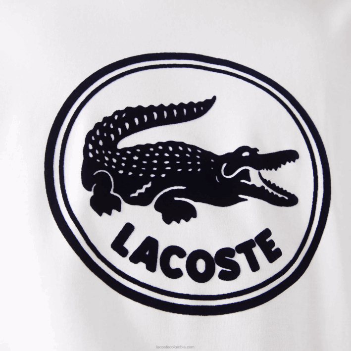 hombres Lacoste 6F24906 blanco 70v camiseta de algodón con cuello redondo y logo estampado en 3d