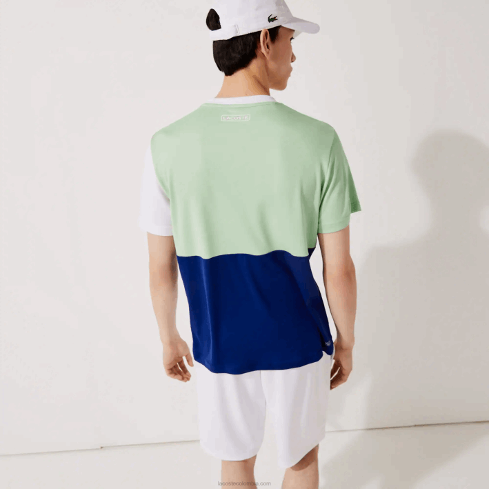 hombres Lacoste 6F24908 blanco verde azul marino blanco cmn camiseta sport tricolor transpirable piqué ligero