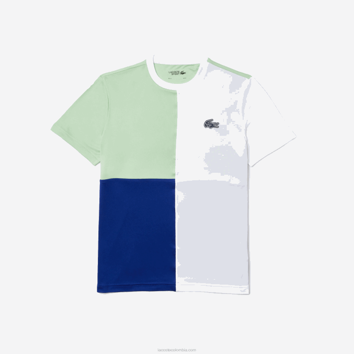 hombres Lacoste 6F24908 blanco verde azul marino blanco cmn camiseta sport tricolor transpirable piqué ligero